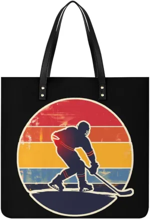 Hockey Vintage Hockey Player Top Handle Satchel Handbags PU Leather Tote Bags Shoulder Bags for Women