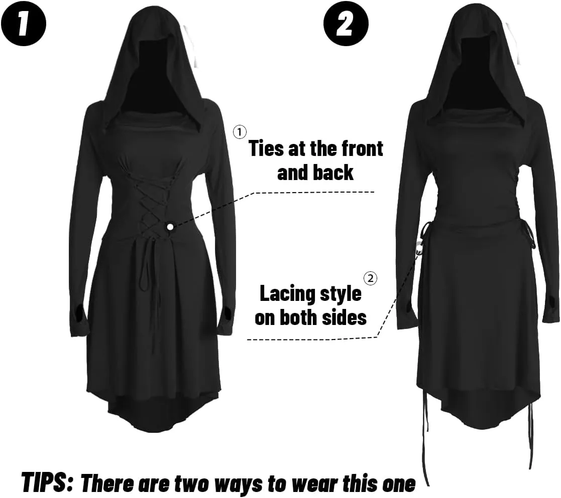 HOMELEX Renaissance Hood Dress for Women Medieval Ren Fair Halloween Hooded Cloak Robes Costume