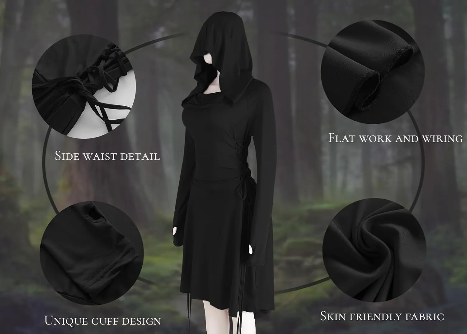 HOMELEX Renaissance Hood Dress for Women Medieval Ren Fair Halloween Hooded Cloak Robes Costume