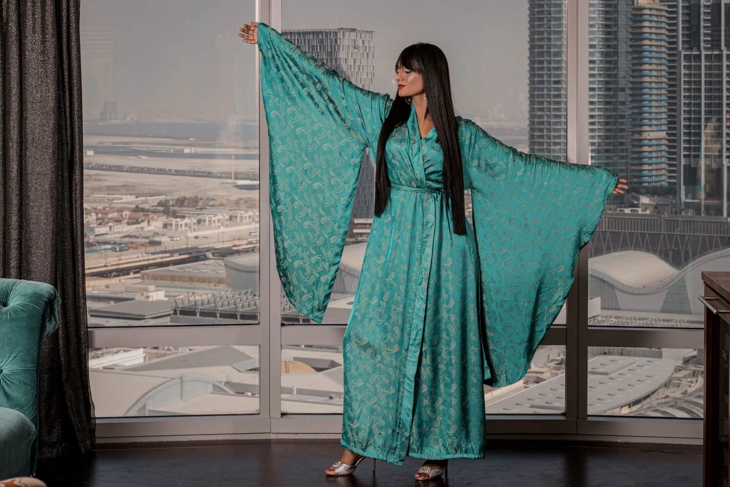 Jasmine turquoise kimono robe