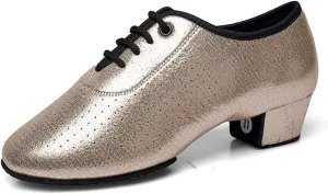 Jazz Shoes Latin Dance Shoes for Women Children Square Heels 4cm PU Woman Girls Soft Sole Indoor Ballroom Tango Practice Kids Dancing Shoes (Color : Champagne Leather, Shoe Size : 3.5)