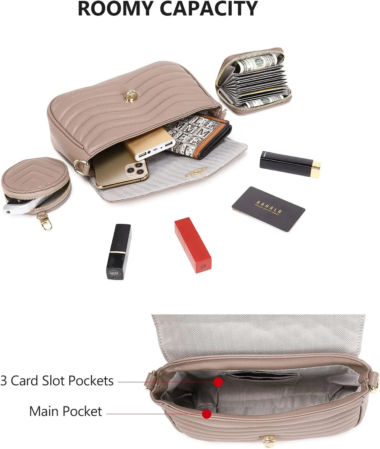 JEEHAN Quilted Crossbody Bags for women Designer Shoulder Handbags Small Purse