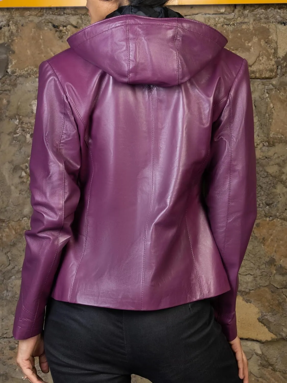 Jild Real Leather Jacket Women with Removable Leather Hood - Slim Fit Design Ladies Biker Motorcycle Jacket