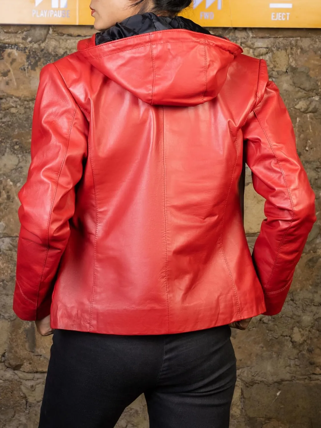 Jild Real Leather Jacket Women with Removable Leather Hood - Slim Fit Design Ladies Biker Motorcycle Jacket