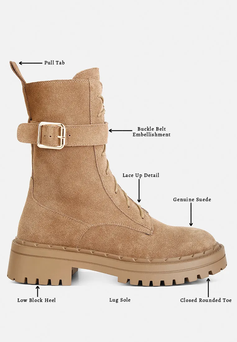 Kasper Suede Chunky Lug Boots In Tan