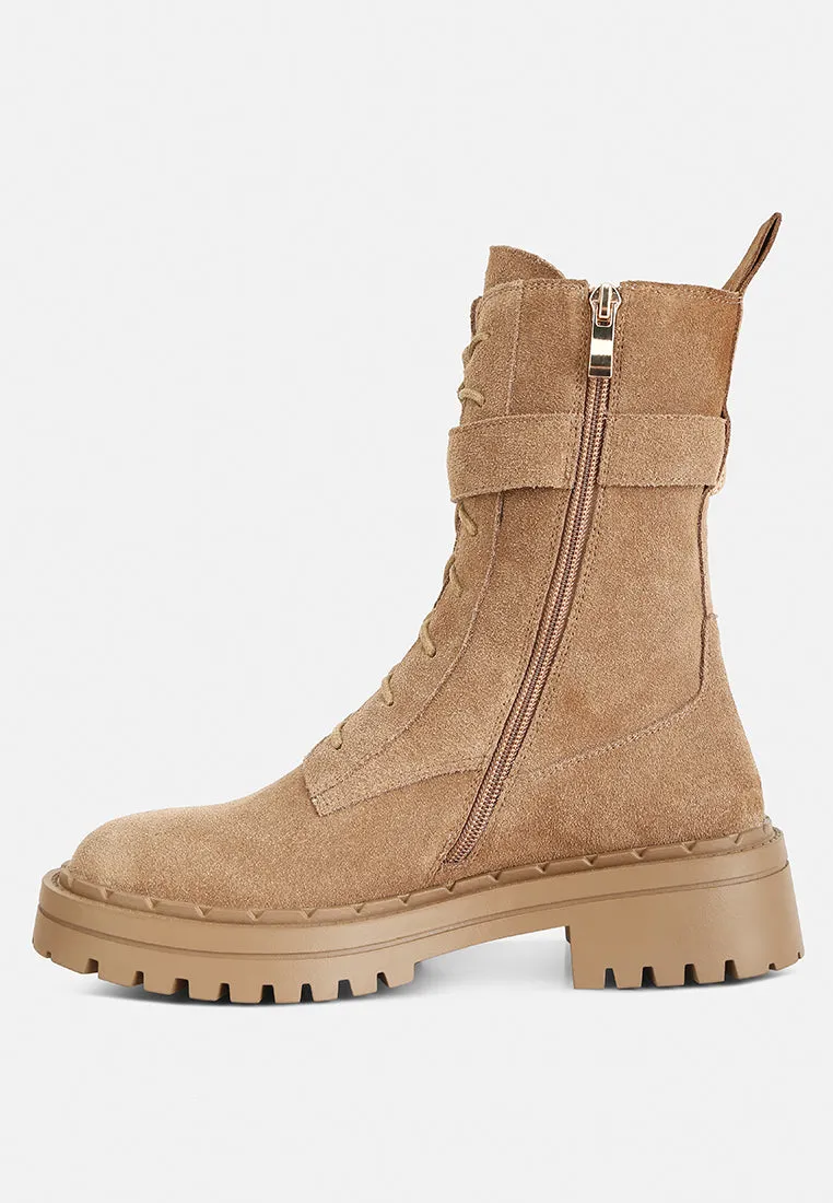 Kasper Suede Chunky Lug Boots In Tan