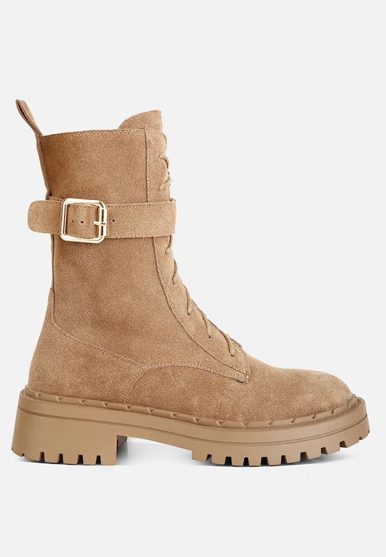 Kasper Suede Chunky Lug Boots In Tan