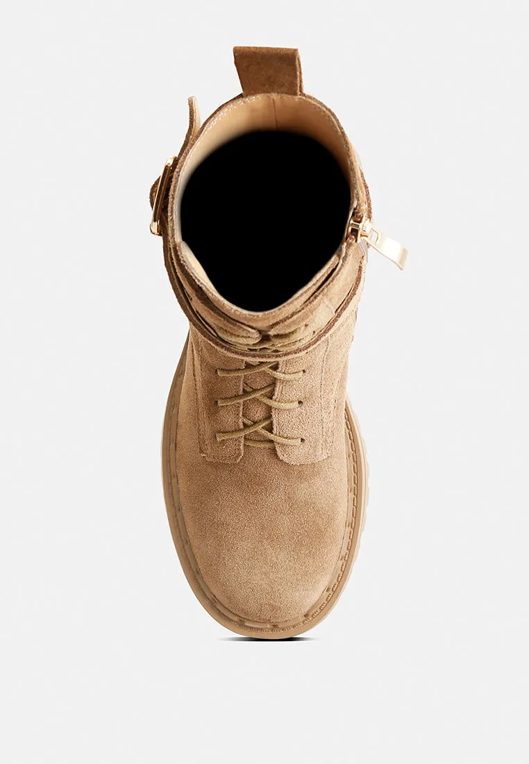 Kasper Suede Chunky Lug Boots In Tan