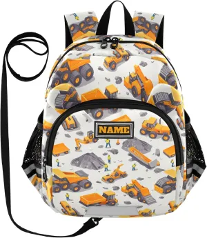 KLL Custom Cute Ears Backpacks For School Leash Boy's/Girl's Anti-Lost Personalized Diaper Bag Backpack with Reflective Strip M Construction Scene Dam Construction Dump Truck Grader