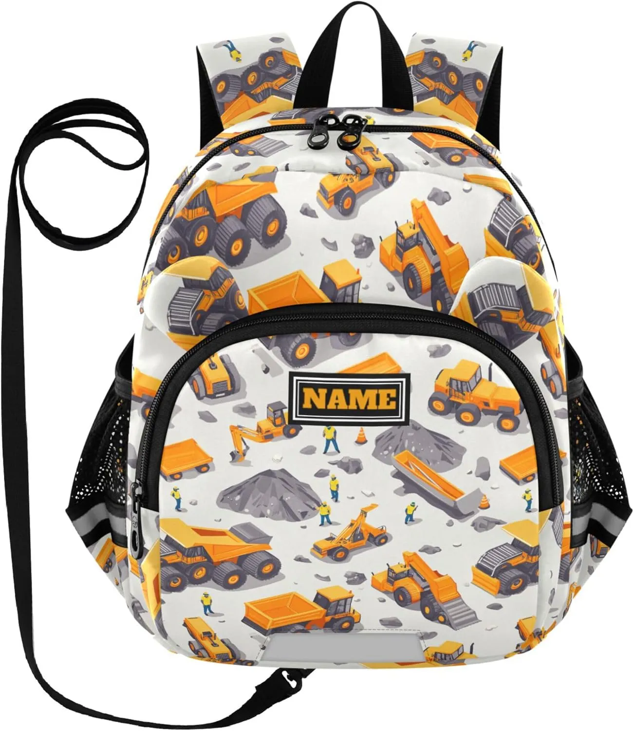 KLL Custom Cute Ears Backpacks For School Leash Boy's/Girl's Anti-Lost Personalized Diaper Bag Backpack with Reflective Strip M Construction Scene Dam Construction Dump Truck Grader