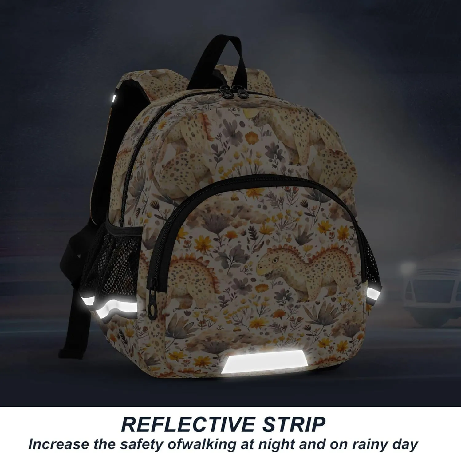 KLL Cute Ears Toddler School Bag Leash Boys Girls Anti-Lost Personalized Toddler Bookbag with Reflective Strip M Beauty Dinosaur Ankylosaurus