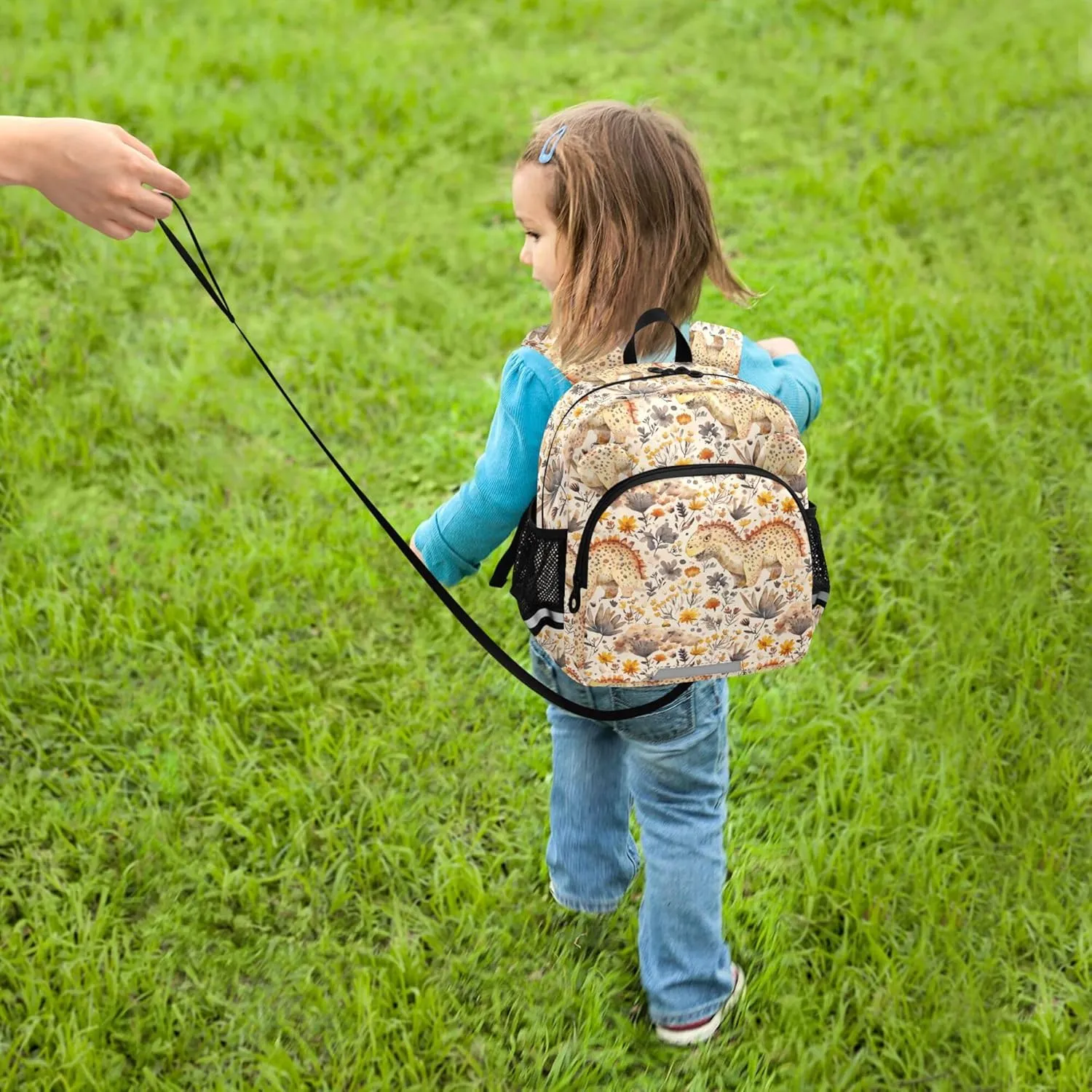KLL Cute Ears Toddler School Bag Leash Boys Girls Anti-Lost Personalized Toddler Bookbag with Reflective Strip M Beauty Dinosaur Ankylosaurus