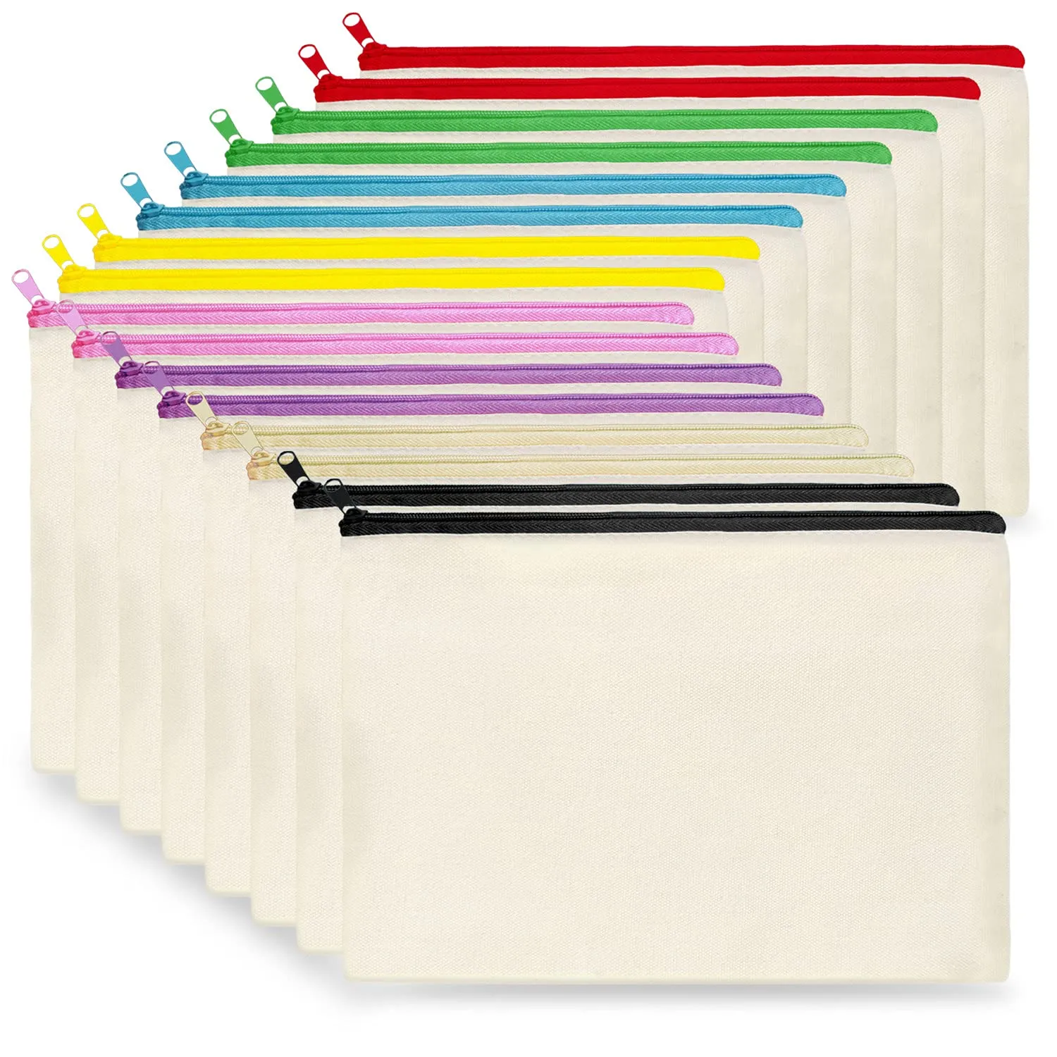 Koolmox Canvas Cosmetic Bag Bulk, 16pcs 9x7'' Canvas Zipper Pouch, Plain Canvas Pencil Bag, Pen Bags, Black Cosmetic Bags Bulk for DIY Crafts, Vinyl Print, Personalization, Decoration, Painting
