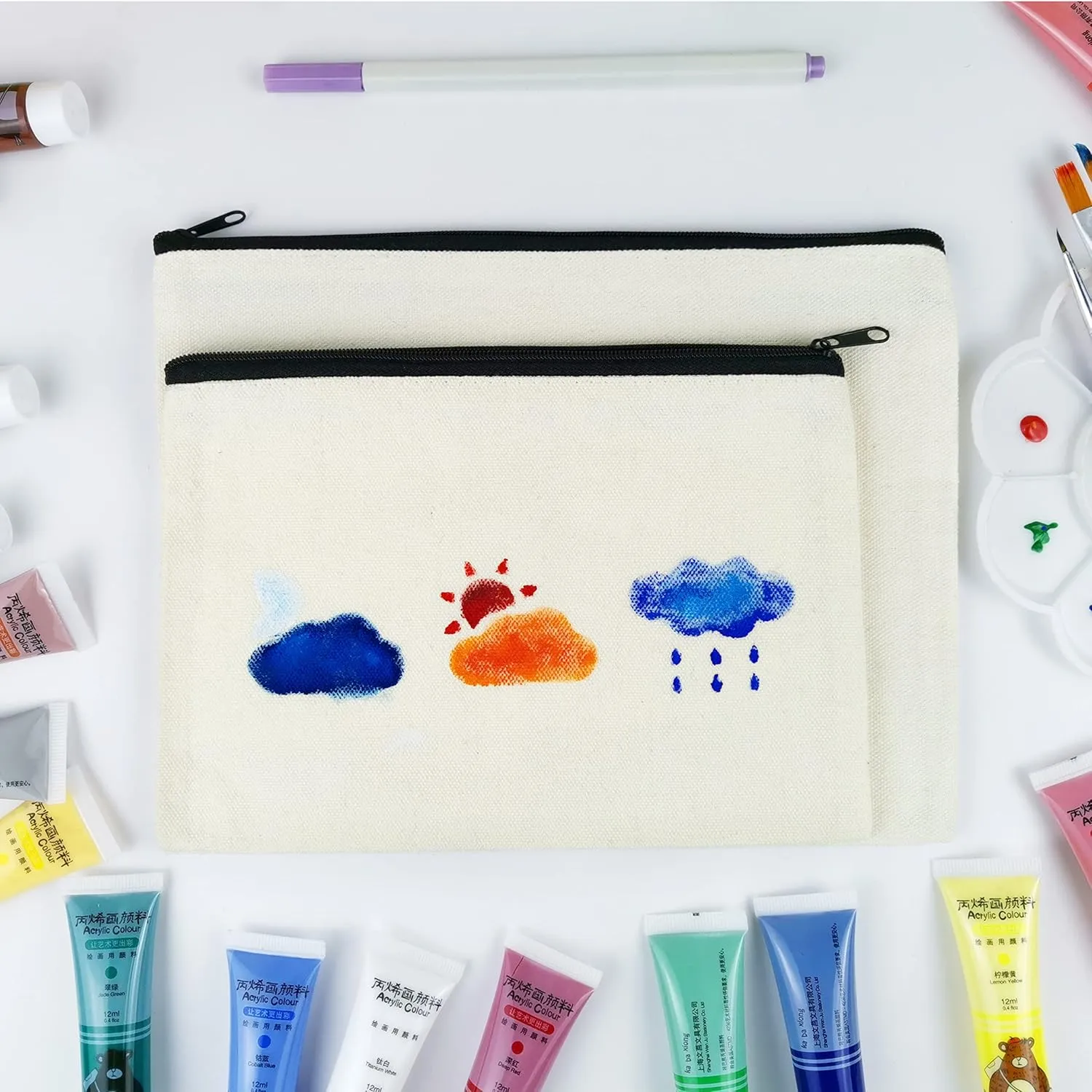 Koolmox Canvas Cosmetic Bag Bulk, 16pcs 9x7'' Canvas Zipper Pouch, Plain Canvas Pencil Bag, Pen Bags, Black Cosmetic Bags Bulk for DIY Crafts, Vinyl Print, Personalization, Decoration, Painting