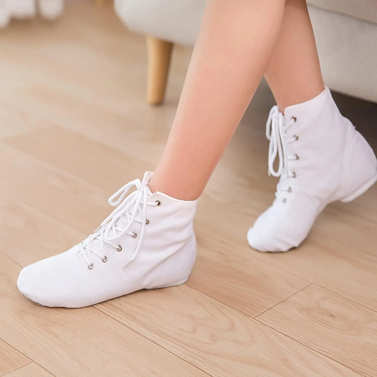 Lace Up Black Jazz Shoes Dance Boots for Girls High Top Canvas Dancing Shoes Split Sole Over Ankle Jazz Boots