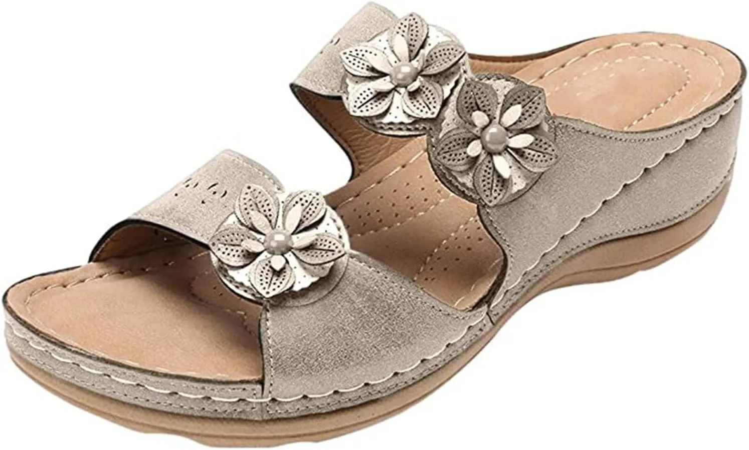 Ladmiple Fashion Sandals Women Dressy Summer Flat Orthotic Slides Comfort Walking Open Toe Arch Support Orthopedic Flip Flops