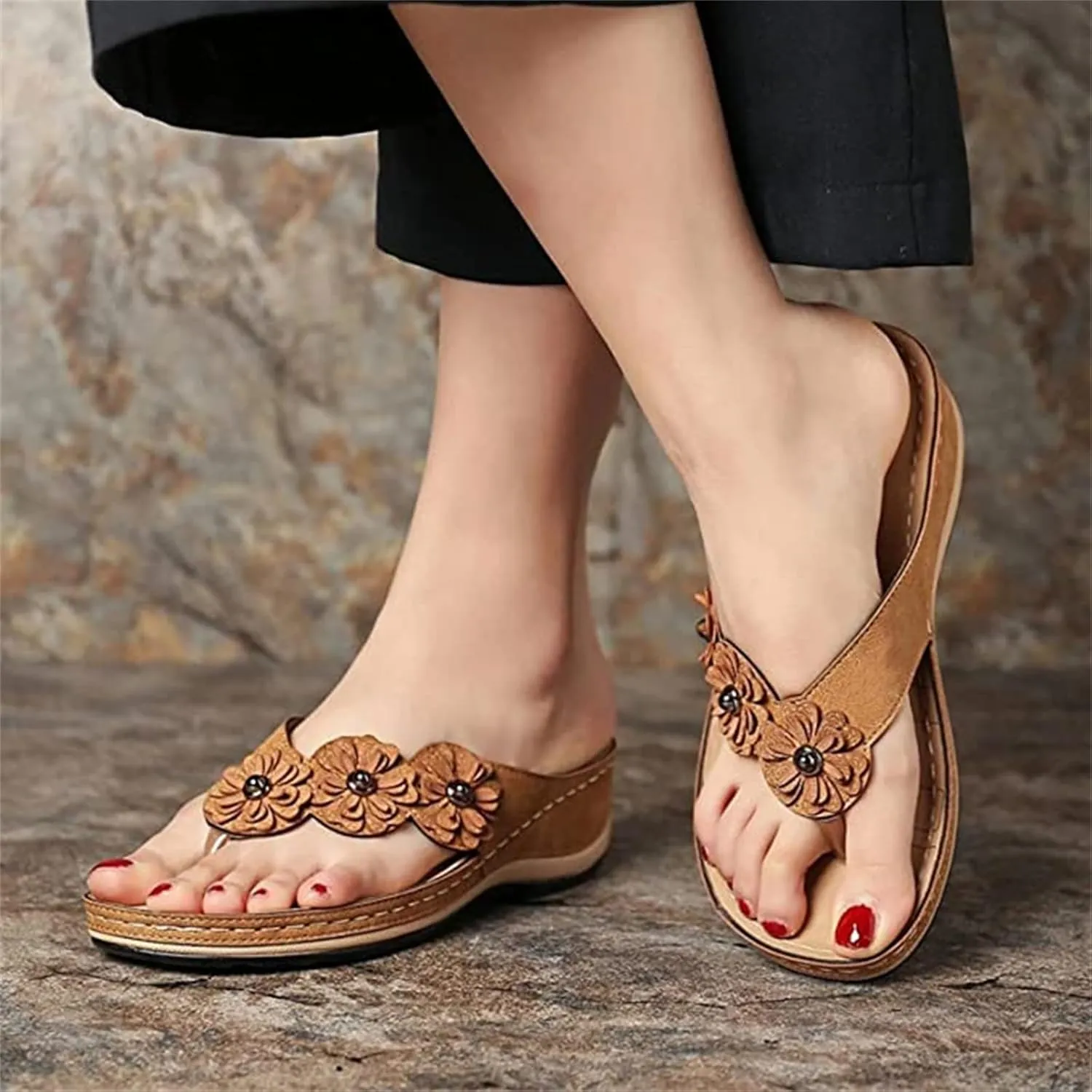 Ladmiple Orthotic Sandals Women Plantar Fasciitis Arch Support Orthopedic Flip Flops Summer Comfort Walking Walking Slides