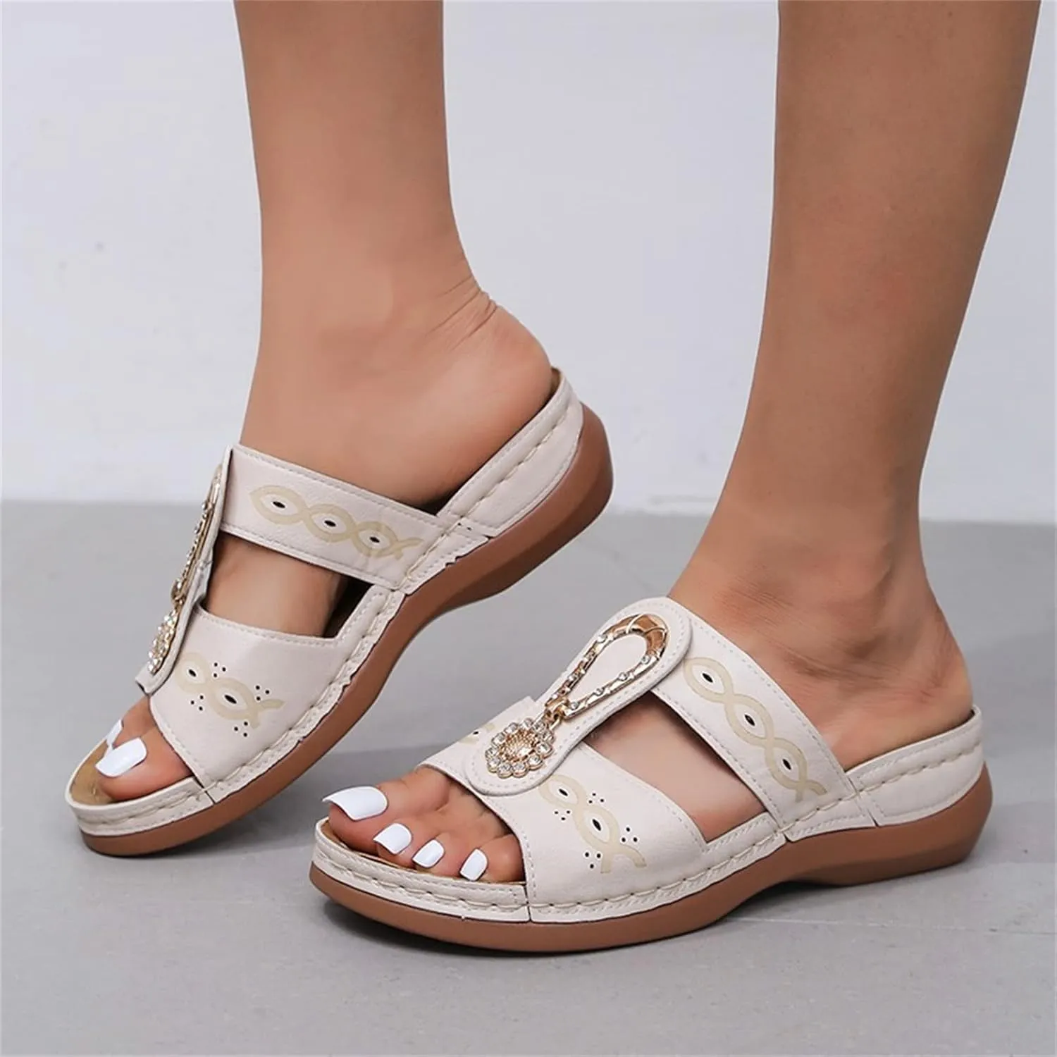 Ladmiple Sandals Women Beach Cute Comfortable Walking Orthopedic Flip Flops Dressy Summer Orthotic Slides with Arch Support