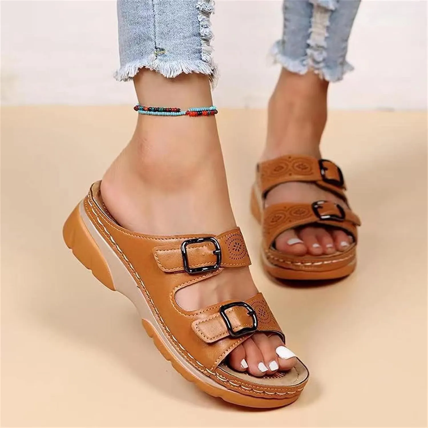 Ladmiple Sandals Women Beach Vacation Orthopedic Walking Slippers Dressy Summer Slip On Orthotic Flip Flops with Arch Support