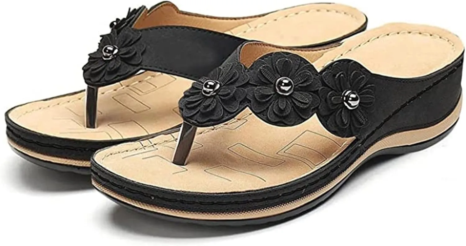 Ladmiple Sandals Women Comfortable Dressy Slip On Flat Sandals Summer Orthopedic Orthotic Flip Flops with Arch Support