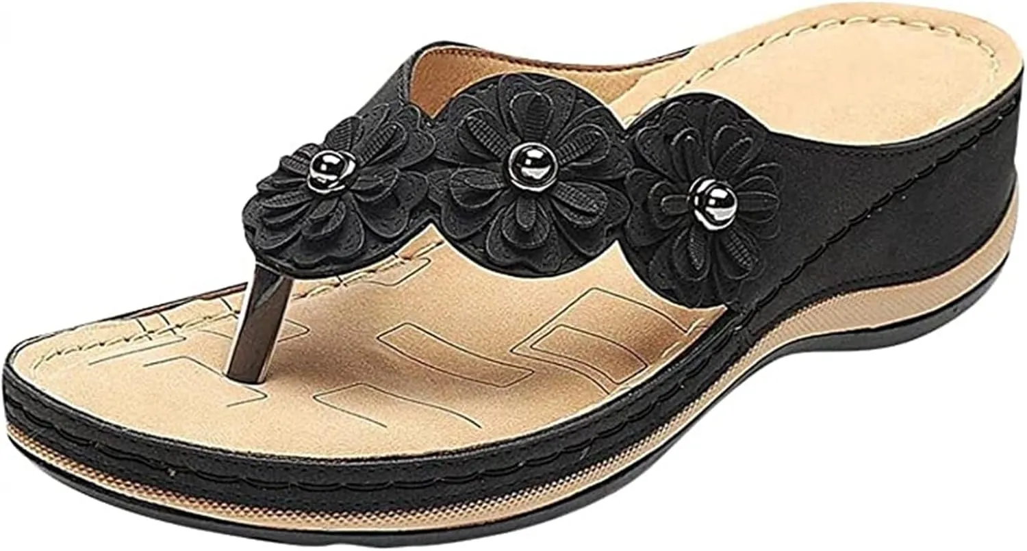 Ladmiple Sandals Women Comfortable Dressy Slip On Flat Sandals Summer Orthopedic Orthotic Flip Flops with Arch Support