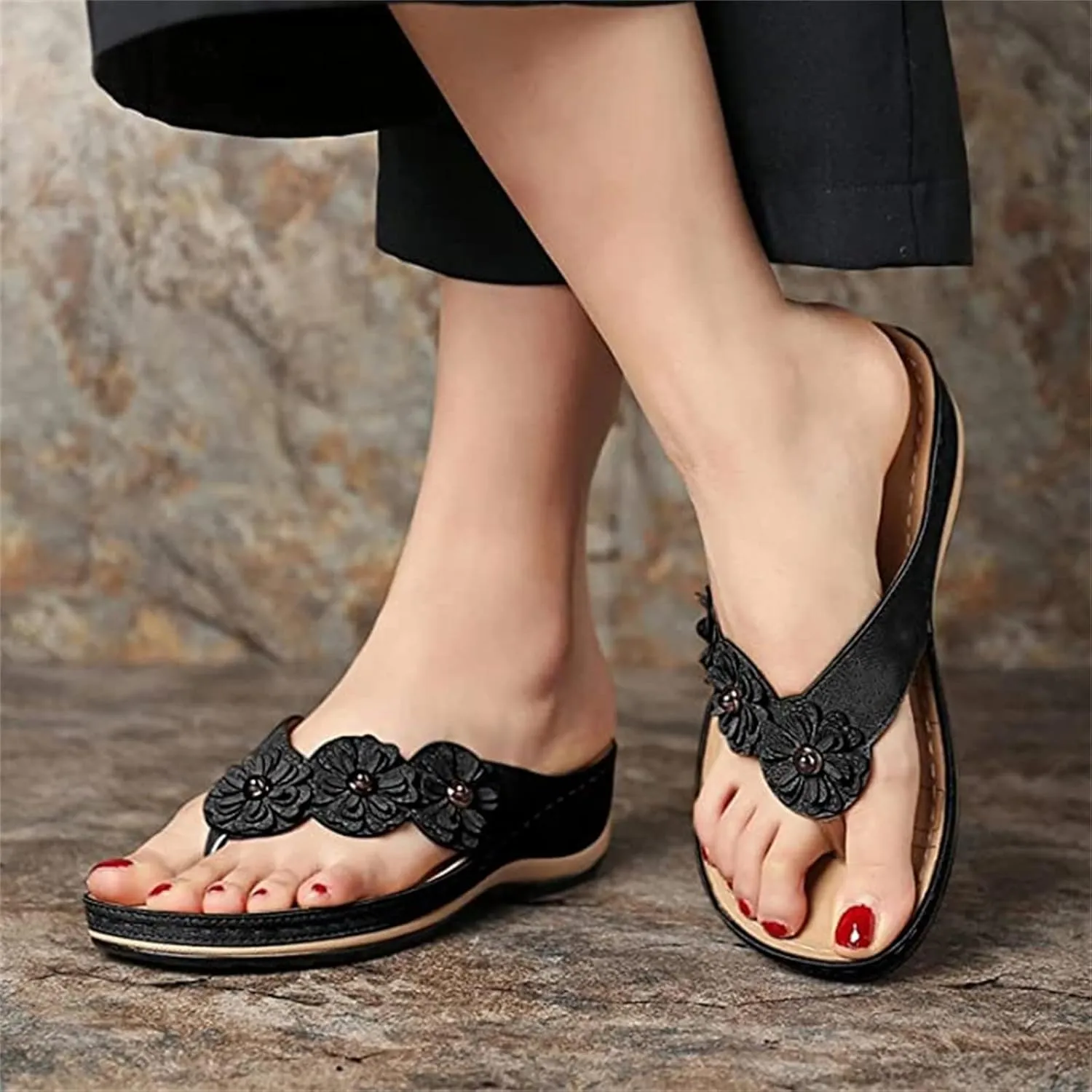 Ladmiple Sandals Women Comfortable Dressy Slip On Flat Sandals Summer Orthopedic Orthotic Flip Flops with Arch Support