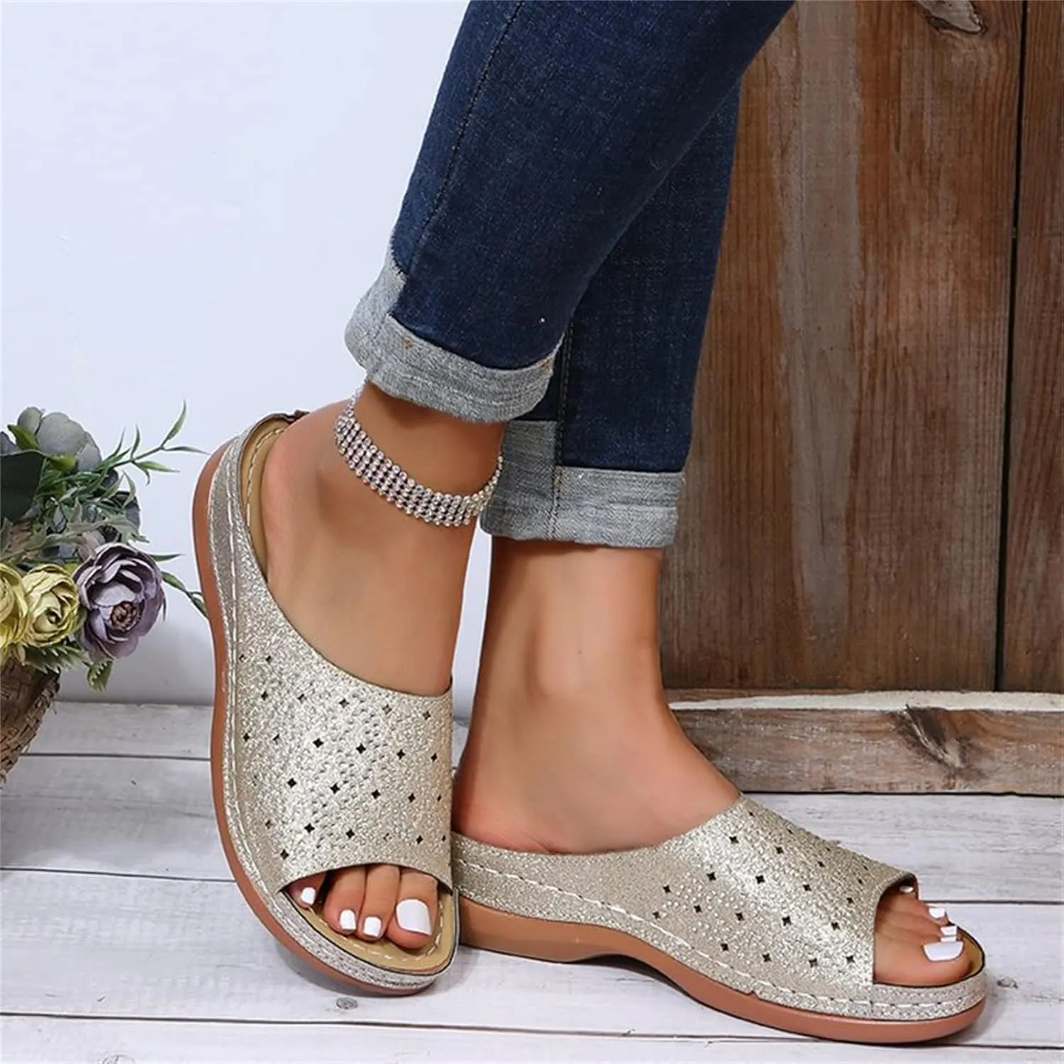 Ladmiple Sandals Women Fashion Dressy Summer Arch Support Orthopedic Slides Plantar Fasciitis Comfort Orthotic Flip Flops