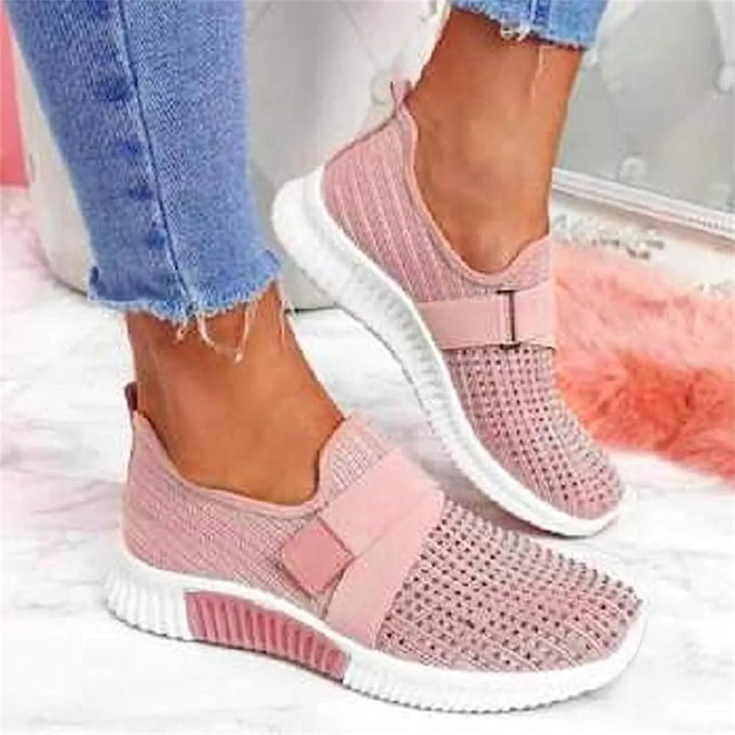 Ladmiple Tennis Shoes Womens Slip Ons Sneakers Walking Running Breathable Lightweight Mesh Gym Non Slip Workout Shoes