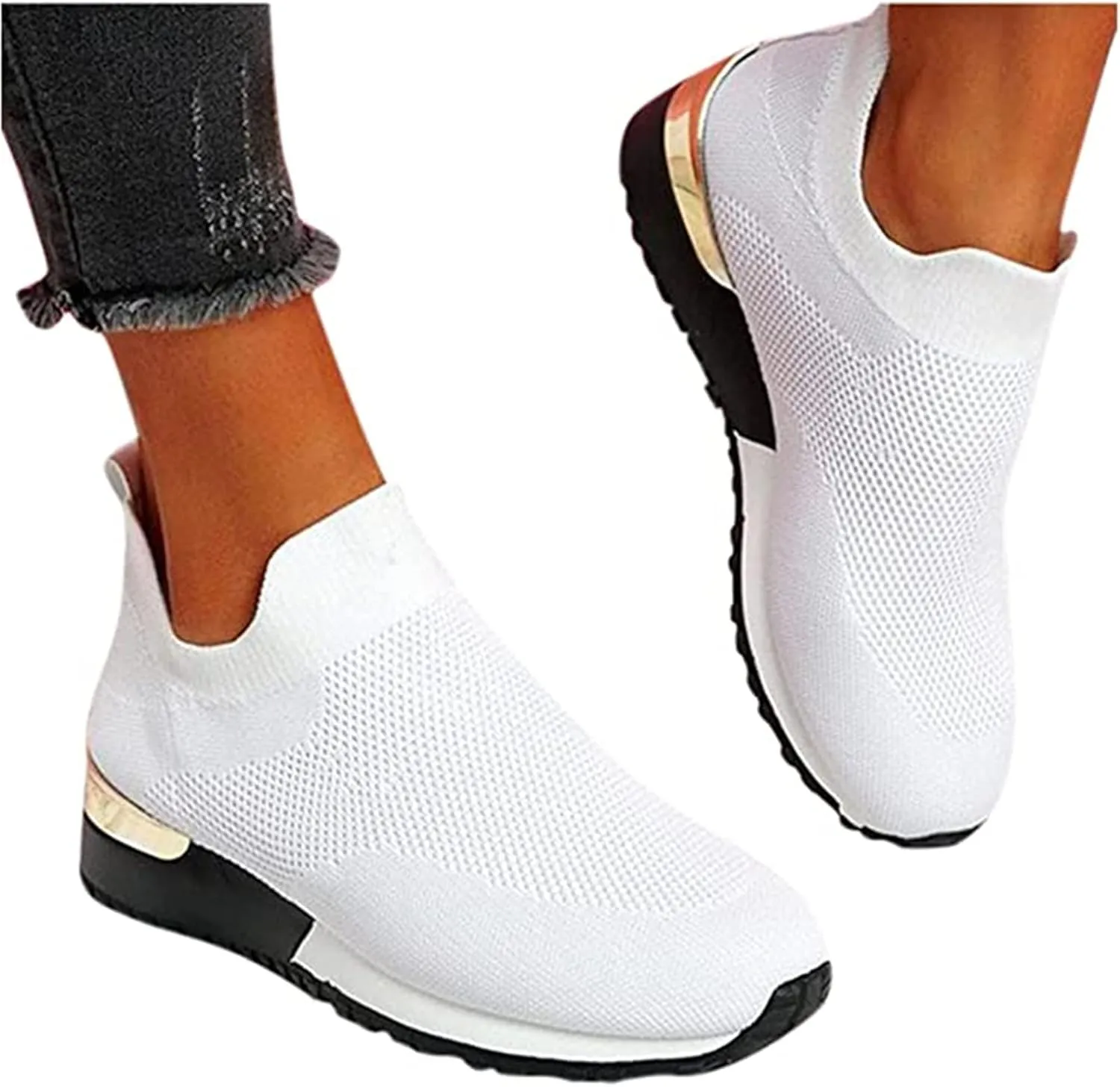 Ladmiple Walking Shoes Women Comfort Slip On Sneakers Breathable Lightweight Non Slip Mesh Gym Running Workout Shoes