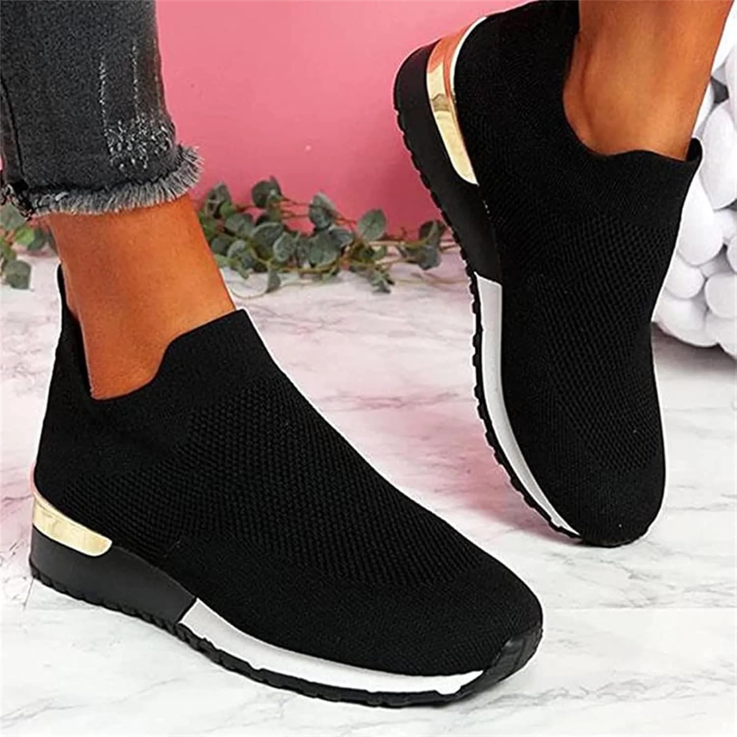 Ladmiple Walking Shoes Women Comfort Slip On Sneakers Breathable Lightweight Non Slip Mesh Gym Running Workout Shoes