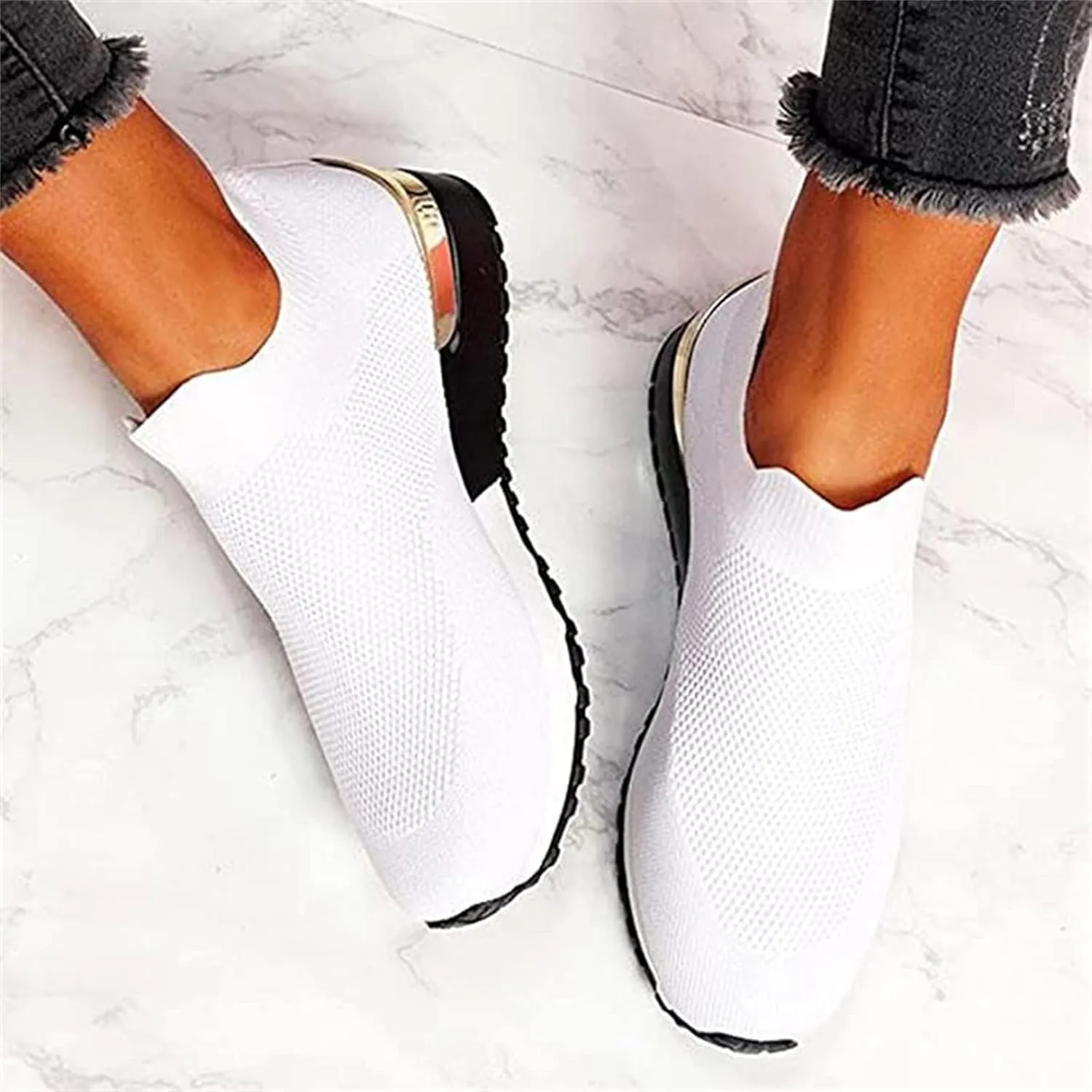 Ladmiple Walking Shoes Women Comfort Slip On Sneakers Breathable Lightweight Non Slip Mesh Gym Running Workout Shoes