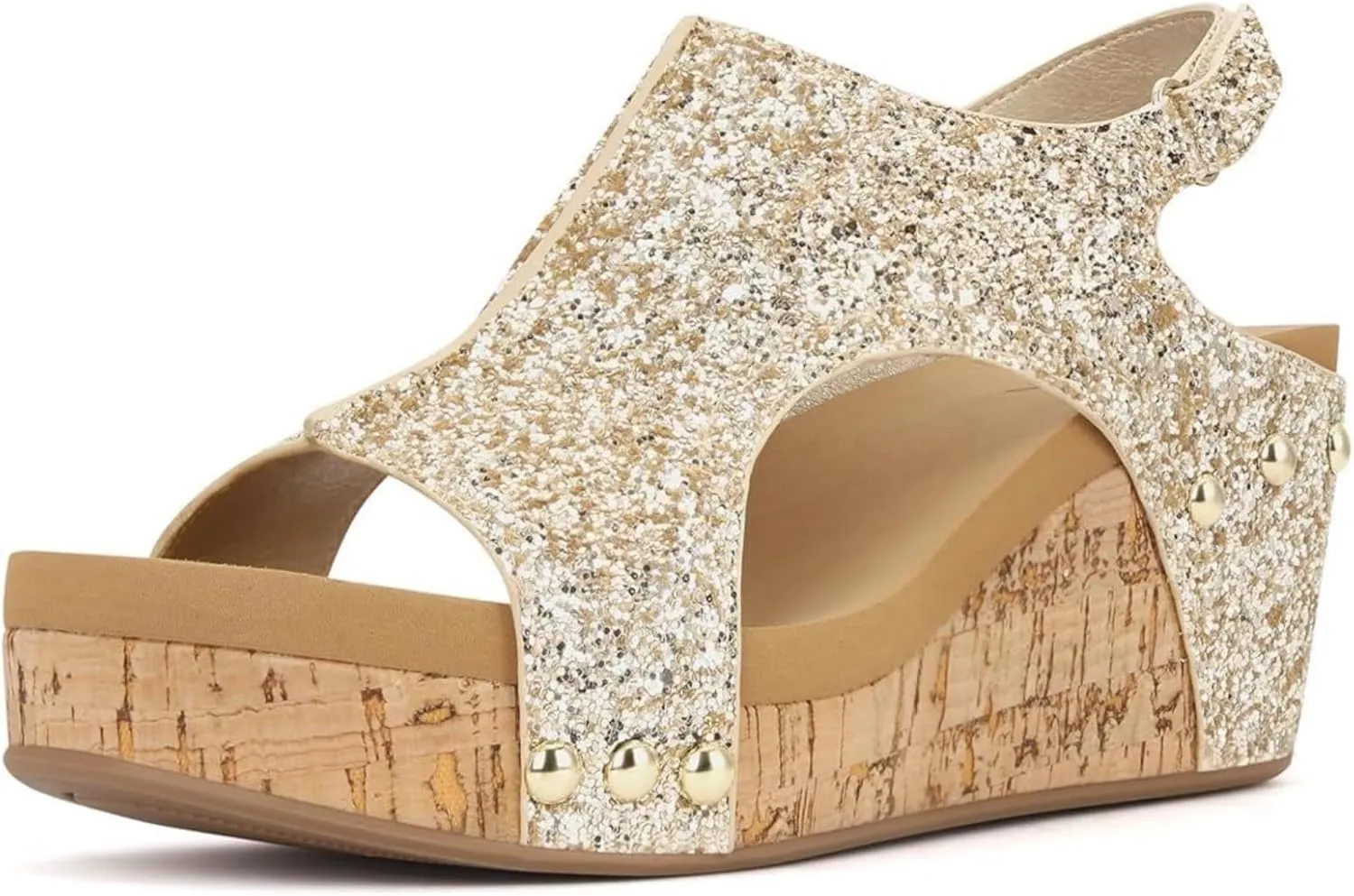 Ladmiple Womens Sandals Comfortable Dressy Wedge Heel Platform Sandals Slip on Ankle Strap Glitter Casual Summer Dress Shoes