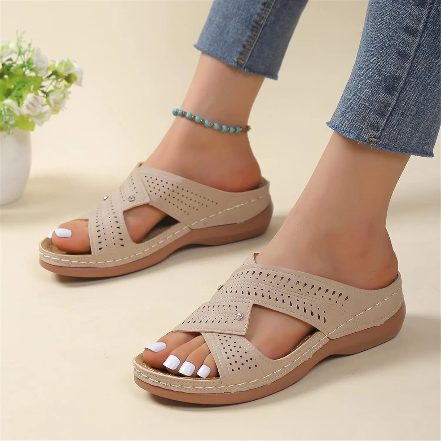Ladmiple Womens Sandals Dressy Casual Comfortable Arch Support Orthopedic Flip Flops Soft Summer Beach Shoes Orthotic Slides