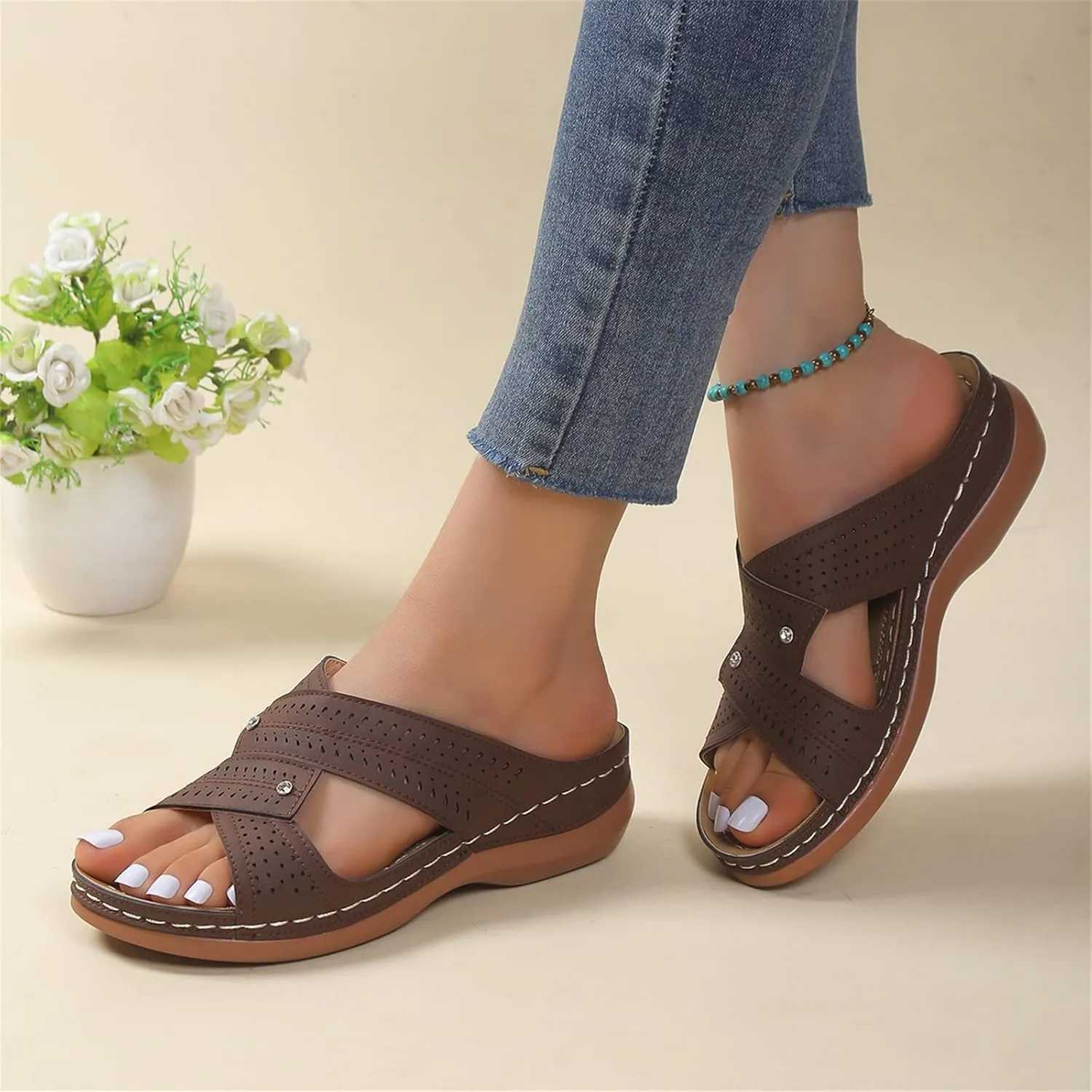 Ladmiple Womens Sandals Dressy Casual Comfortable Arch Support Orthopedic Flip Flops Soft Summer Beach Shoes Orthotic Slides