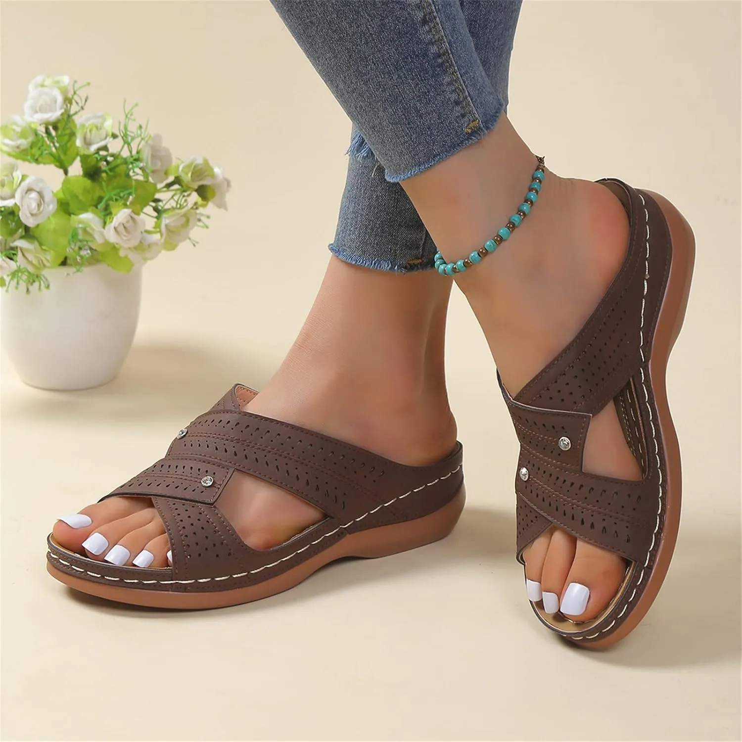 Ladmiple Womens Sandals Dressy Casual Comfortable Arch Support Orthopedic Flip Flops Soft Summer Beach Shoes Orthotic Slides