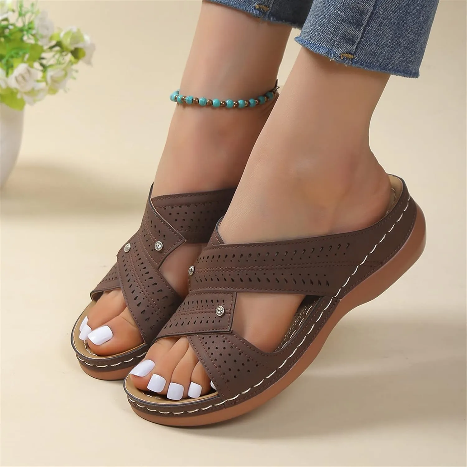 Ladmiple Womens Sandals Dressy Casual Comfortable Arch Support Orthopedic Flip Flops Soft Summer Beach Shoes Orthotic Slides