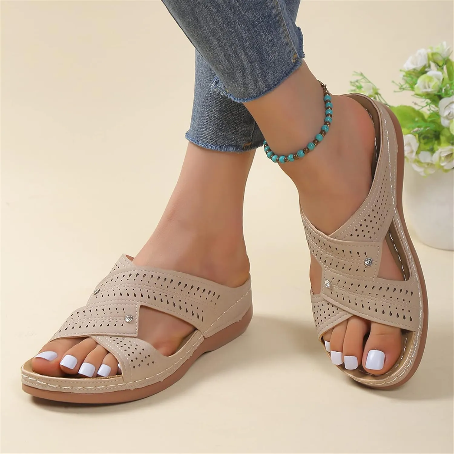 Ladmiple Womens Sandals Dressy Casual Comfortable Arch Support Orthopedic Flip Flops Soft Summer Beach Shoes Orthotic Slides