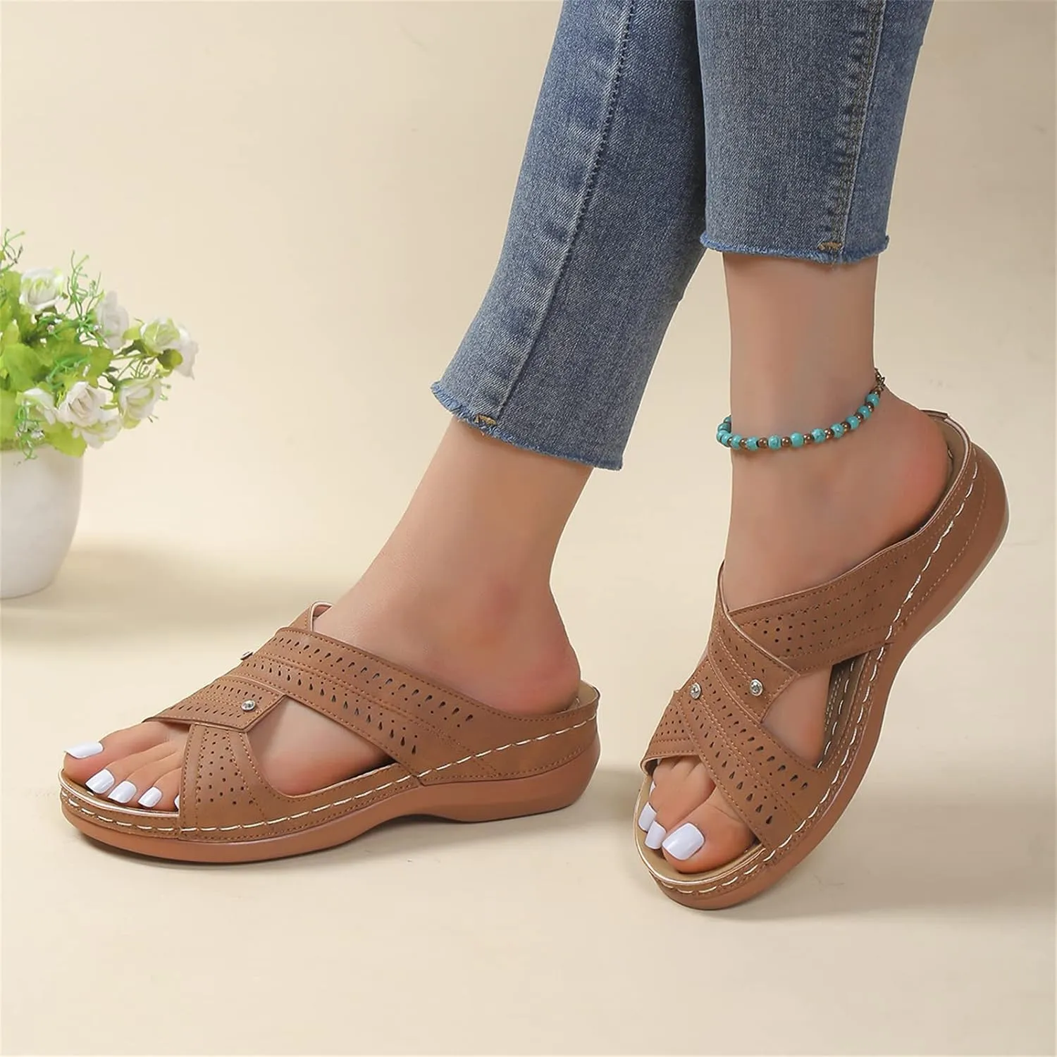 Ladmiple Womens Sandals Dressy Casual Comfortable Arch Support Orthopedic Flip Flops Soft Summer Beach Shoes Orthotic Slides