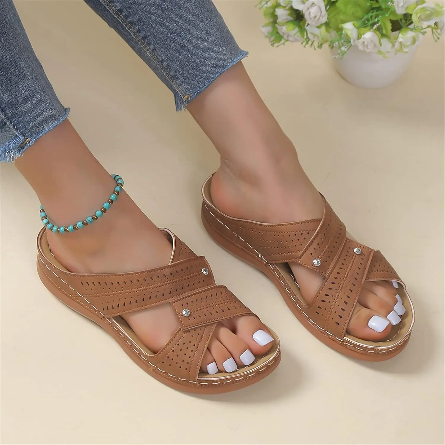 Ladmiple Womens Sandals Dressy Casual Comfortable Arch Support Orthopedic Flip Flops Soft Summer Beach Shoes Orthotic Slides