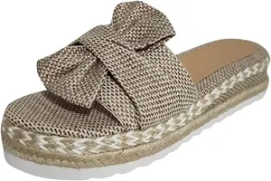 Lausiuoe Sandals For Women Dressy Summer Platform Espadrille Wedge Sandal Open Toe Bowknot Comfortable Flatform Sandals