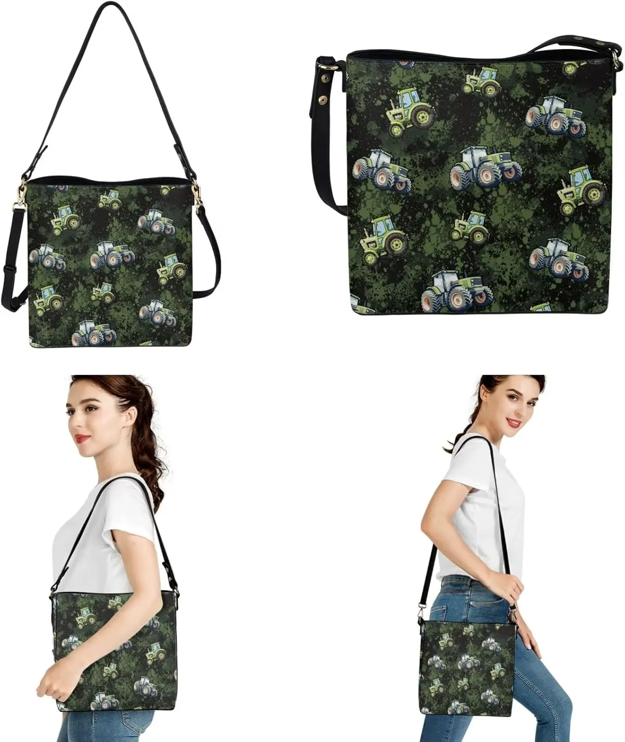 Leather Bucket Bag Set for Women Shoulder Bag with Car Key Case 2 Pcs Crossbody Bag with Detachable Strap