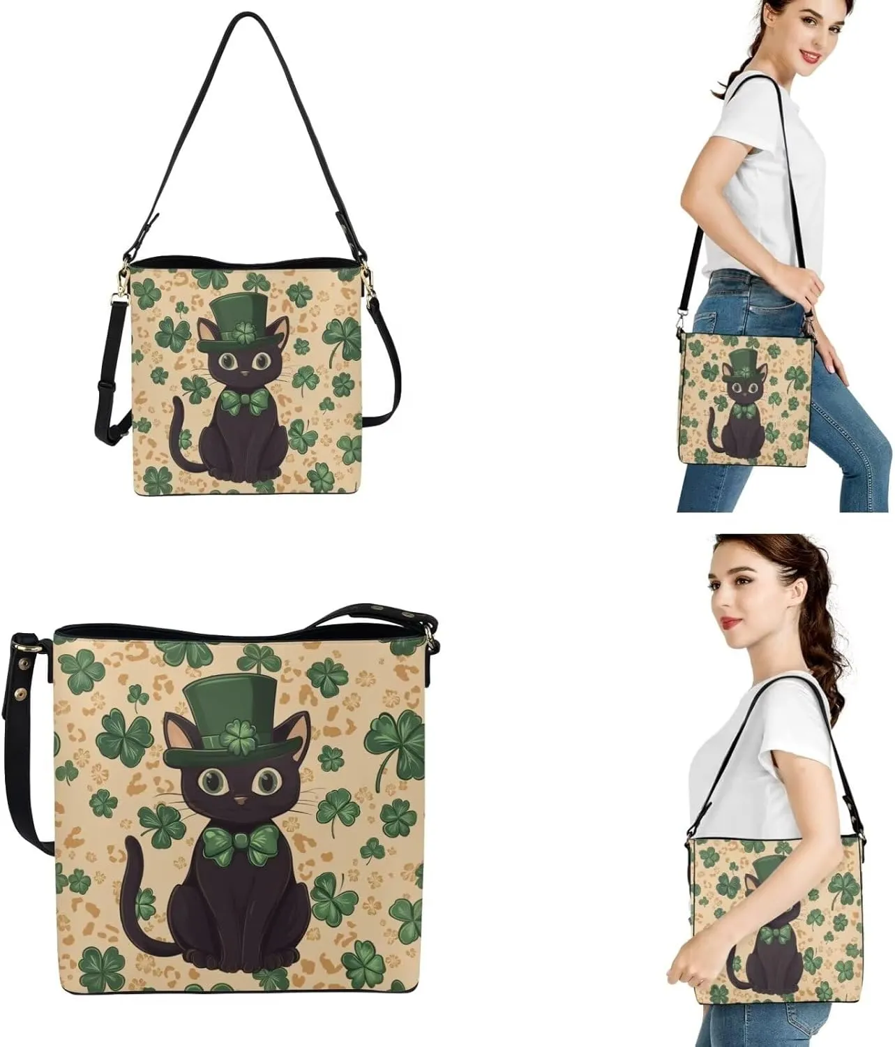 Leather Shoulder Bag for Women Saddle Satchel Matched Wallet Set of 3