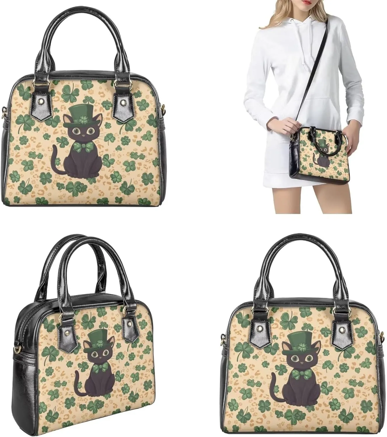 Leather Shoulder Bag for Women Saddle Satchel Matched Wallet Set of 3