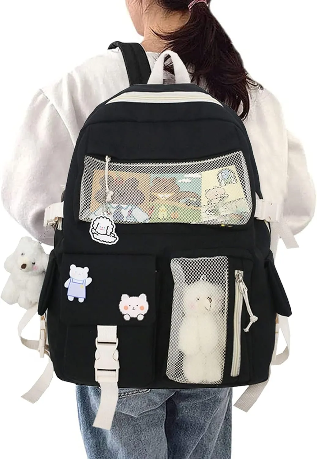 Leather Travel Backpack for Women Convertible Shoulder Bags with Wristlet for Work College Clear Mini Backpack(Black)