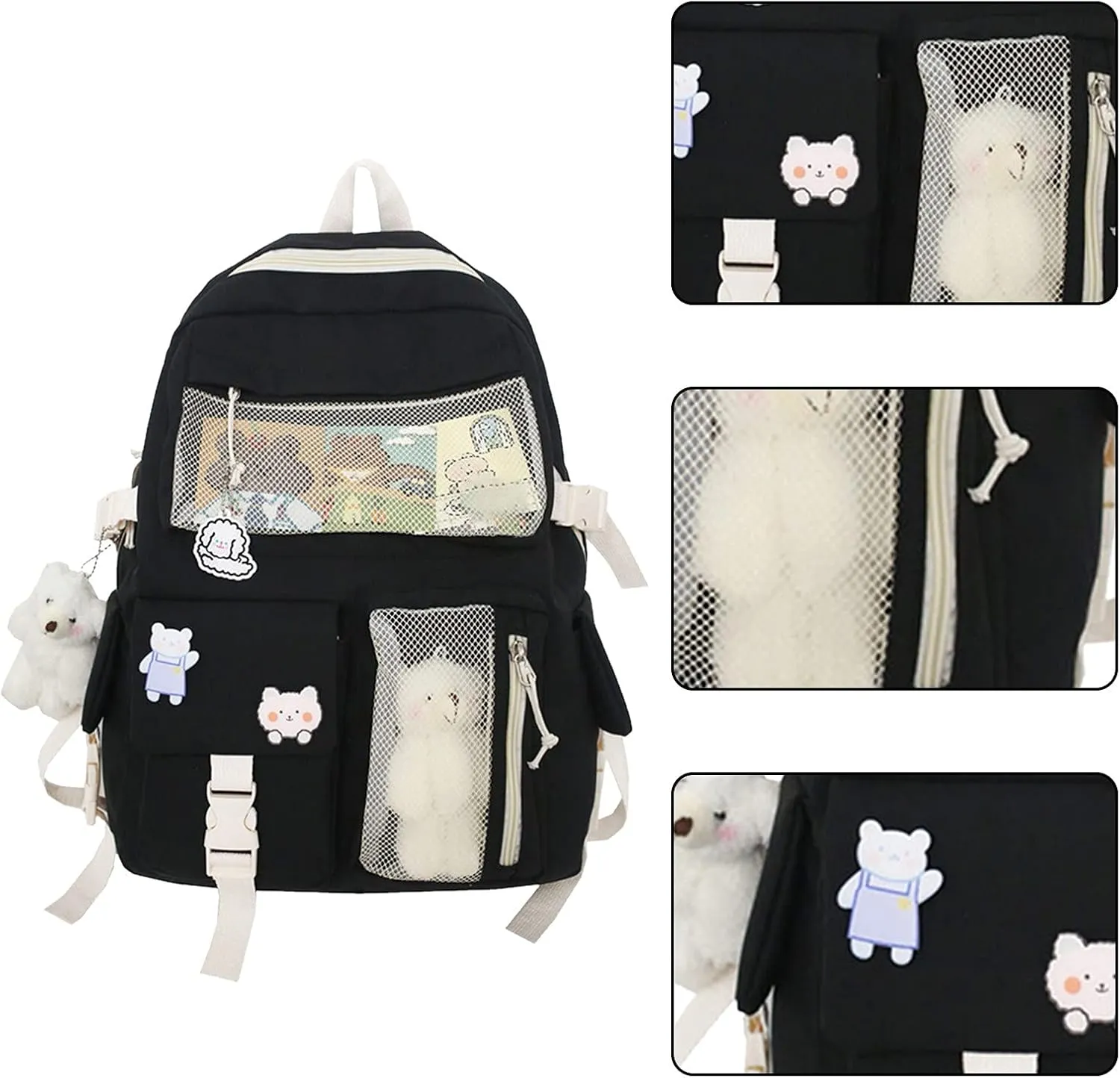 Leather Travel Backpack for Women Convertible Shoulder Bags with Wristlet for Work College Clear Mini Backpack(Black)
