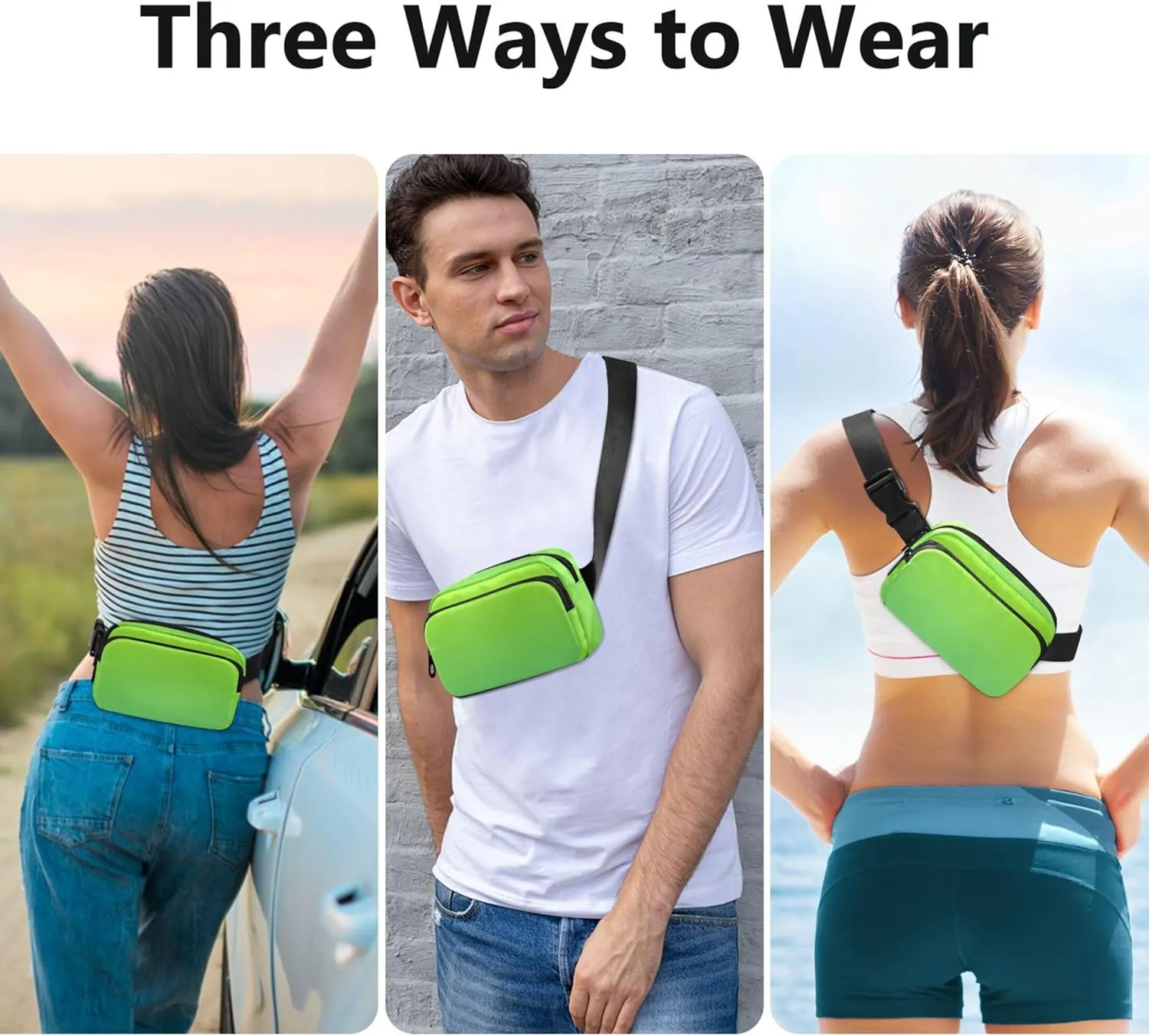 Lemon Green Emerald Gradient Fanny Pack for Women Waterproof Belt Bag Hip Pack Cute Crossbody Waist Pack