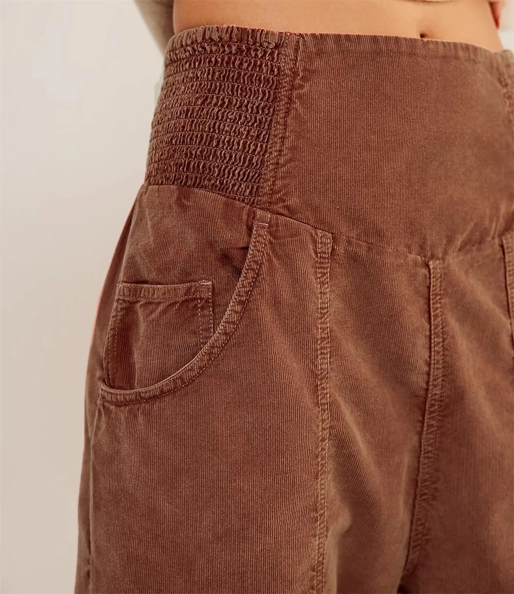 LifeShe Cropped Corduroy Pants Women Casual Elastic Waist Pant Loose Comfy Harem Trouser with Pockets