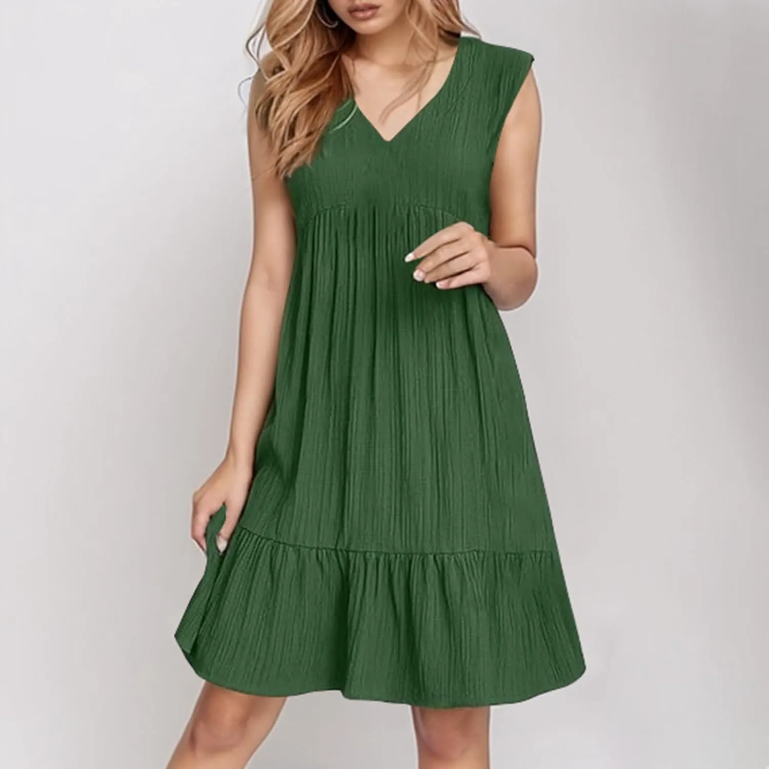 Linen Maxi Dresses for Women 2025 Sleeveless V Neck Tank Dress Fashion Casual Flowy Boho Ruffle A Line Swing Sundresses