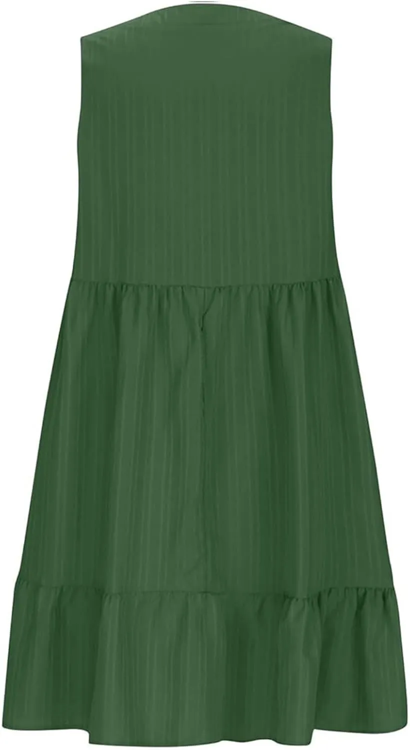 Linen Maxi Dresses for Women 2025 Sleeveless V Neck Tank Dress Fashion Casual Flowy Boho Ruffle A Line Swing Sundresses