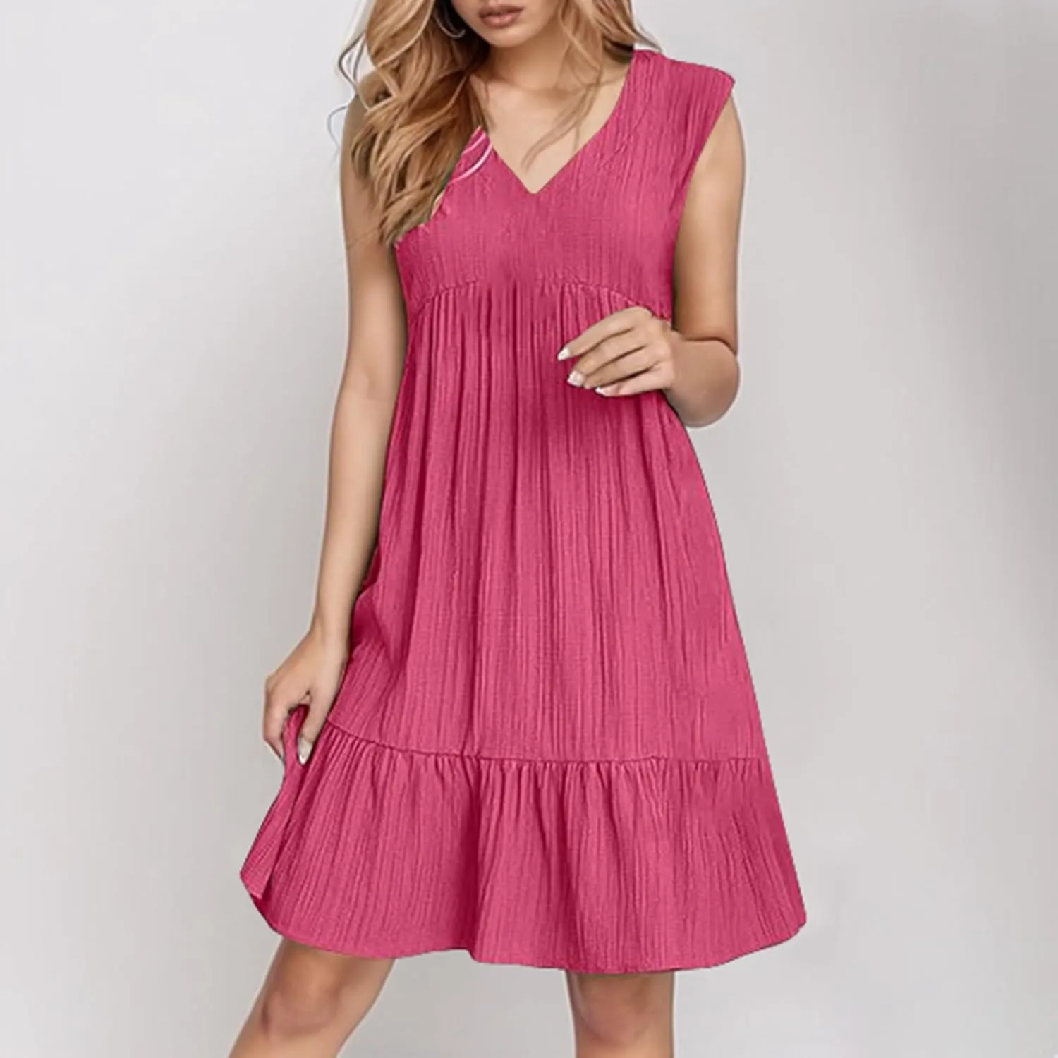 Linen Maxi Dresses for Women 2025 Sleeveless V Neck Tank Dress Fashion Casual Flowy Boho Ruffle A Line Swing Sundresses